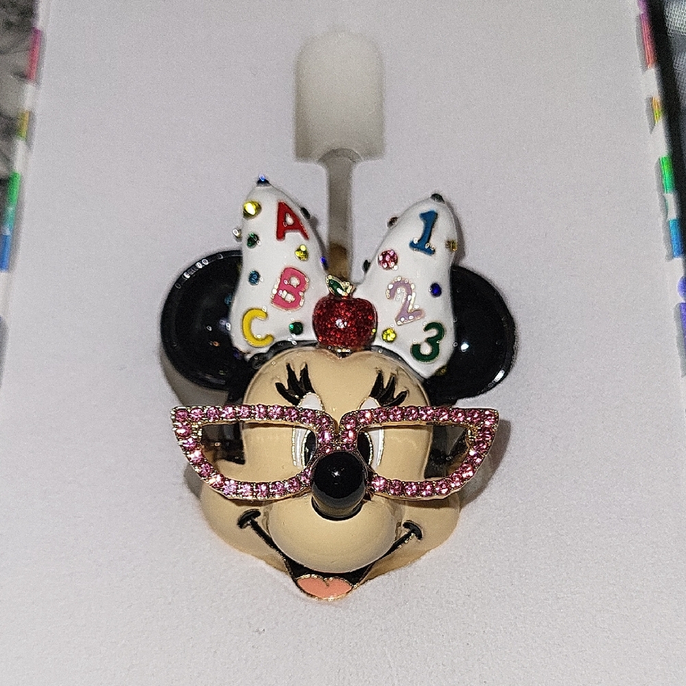 Minnie Mouse W Pink Glasses Apple And Bow Bag Charm Key Chain Fob Ha